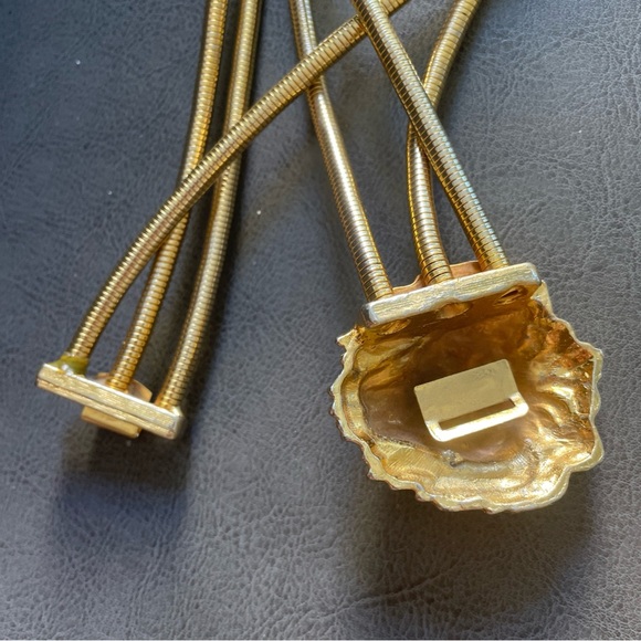 VTG Belt Lion Head 80-90s Gold Tone Metal 3 Stretch Strands 33”-36” main image 5